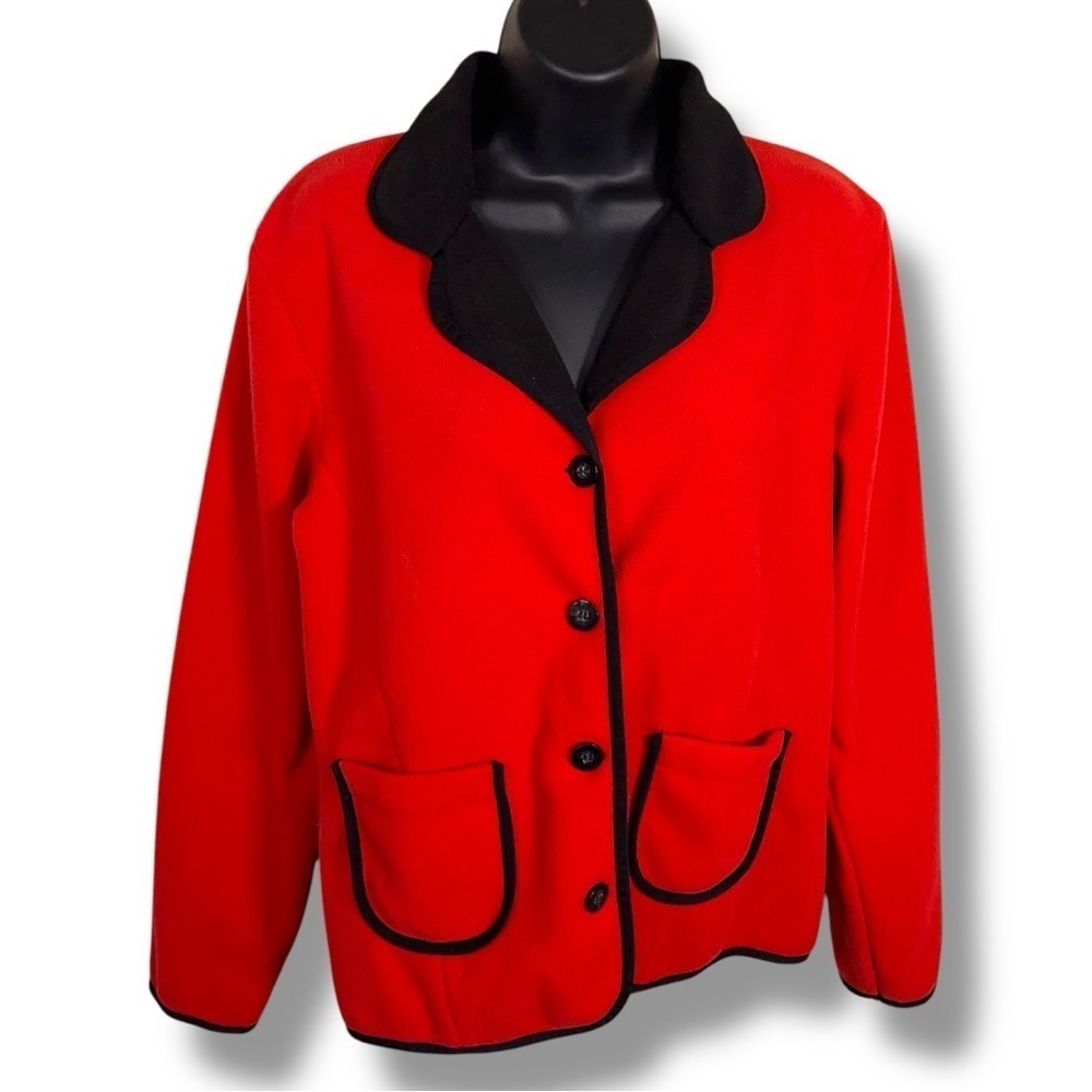 Vintage Large Red Black Christopher And Banks Fleece Blazer Jacket Long Sleeve
